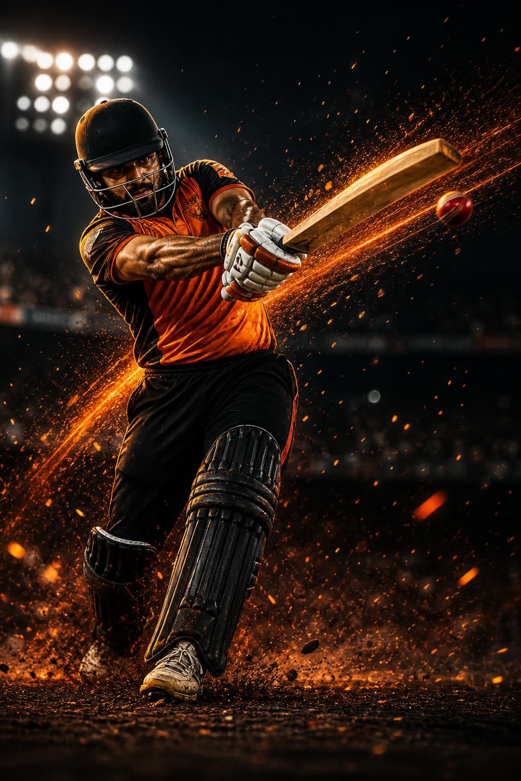SPL batsman in orange stadium lighting